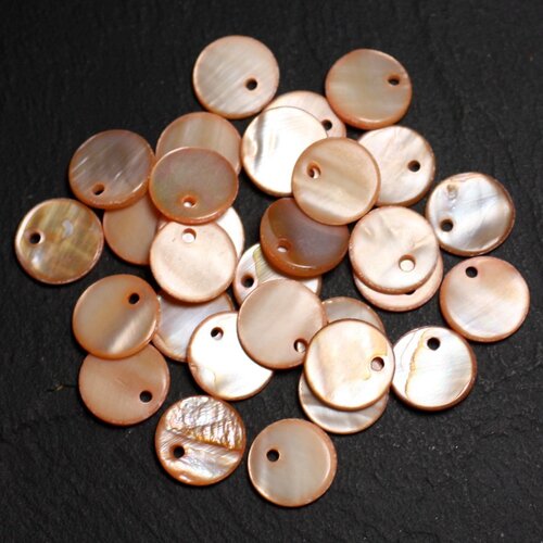 10pc - perles breloques pendentifs nacre ronds palets 11mm orange  4558550014412