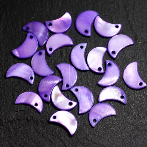 10pc - perles breloques pendentifs nacre lune 13mm violet  4558550014757