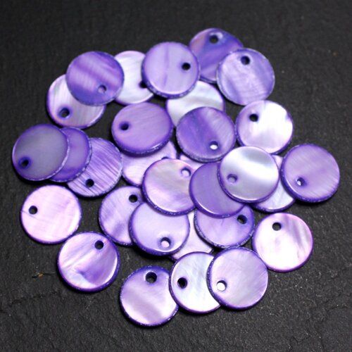 10pc - perles breloques pendentifs nacre ronds palets 11mm violet   4558550014313