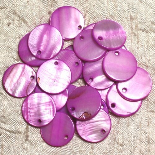 10pc - perles breloques pendentifs nacre ronds 20mm violet rose fuchsia - 4558550014306