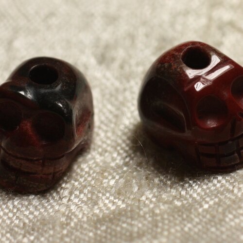 1pc - perle de pierre jaspe bréchique - crâne tête de mort 14x10mm   4558550014047