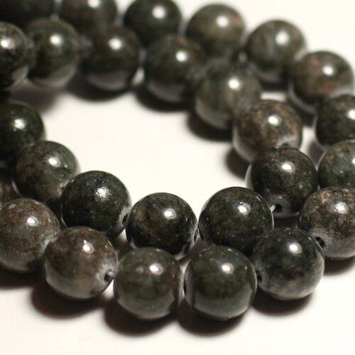 10pc - perles pierre - jade boules 10mm gris vert kaki - 4558550013996