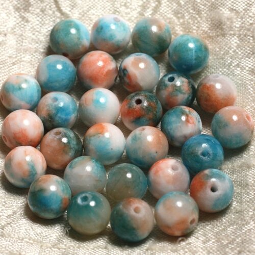 10pc - perles de pierre - jade bleu turquoise orange boules 10mm   4558550013958