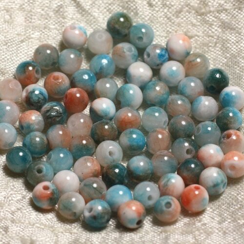 20pc - perles de pierre - jade bleu turquoise orange boules 4mm - 4558550013934