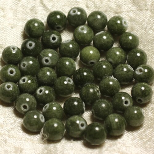 10pc - perles pierre - jade boules 8mm vert kaki - 4558550013866