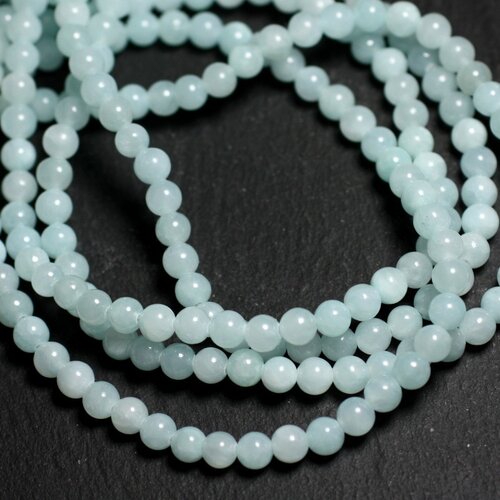 30pc - perles pierre - jade boules 4mm bleu vert clair turquoise pastel