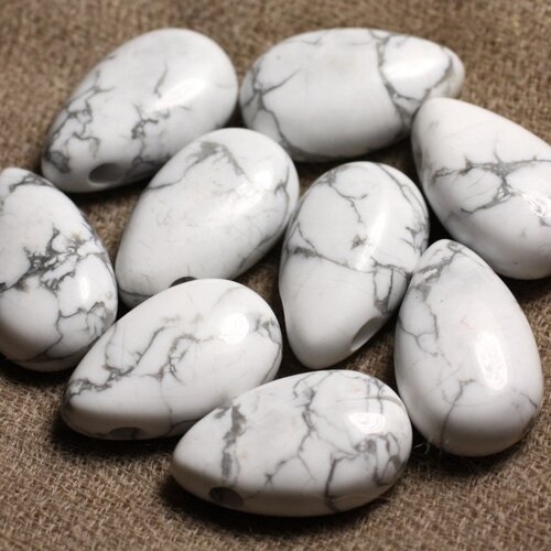 1pc - pendentif pierre semi précieuse - howlite goutte 25x15mm blanc gris - 4558550013699