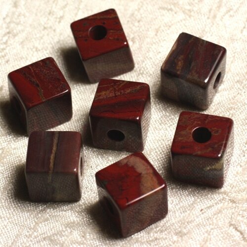 1pc - pendentif pierre - jaspe rouge poppy cube 15mm marron rouge bordeaux - 4558550013668