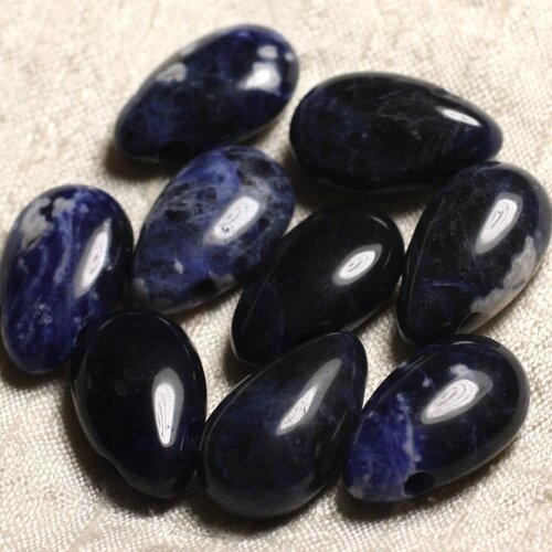 1pc - pendentif pierre semi précieuse - sodalite goutte 25x15mm bleu noir blanc - 4558550013644