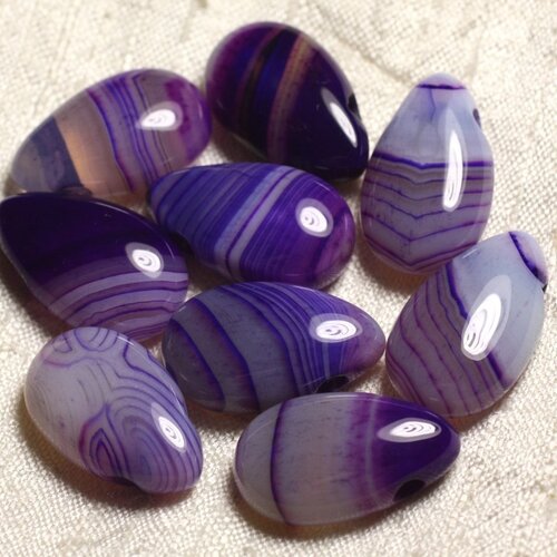 1pc - pendentif pierre semi précieuse - agate goutte 25x15mm violet mauve blanc - 4558550013576