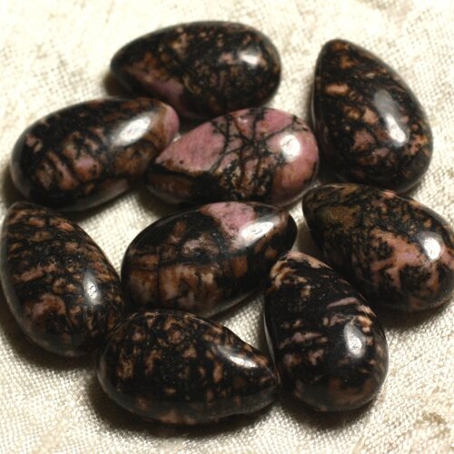 1pc - pendentif pierre semi précieuse - rhodonite goutte 25x15mm rose noir gris - 4558550013521