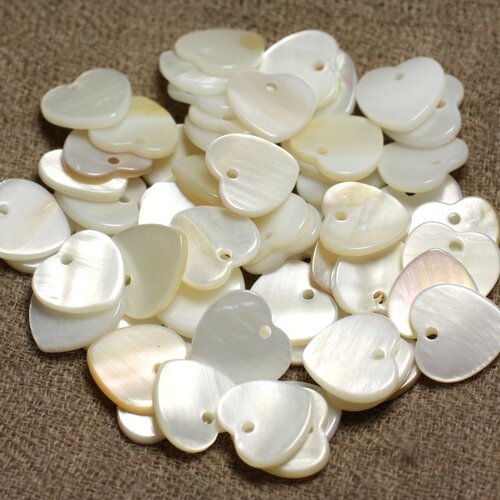 10pc - perles breloques pendentifs nacre coeurs 12mm blanc - 4558550013439