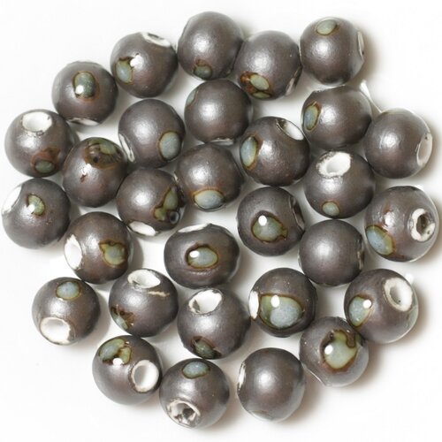 10pc - perles céramique porcelaine boules 10mm gris métallisé   4558550013392