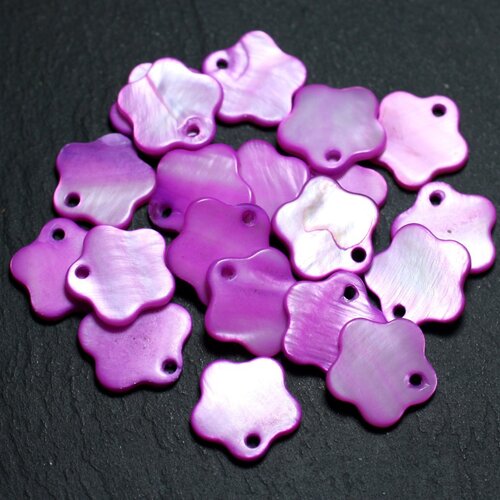 10pc - perles breloques pendentifs nacre fleurs 15mm violet rose   4558550013361