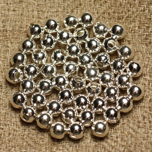 50pc - perles métal argenté qualité boules 4mm   4558550013323