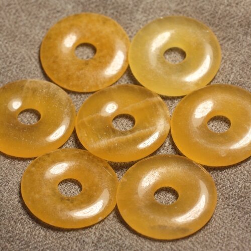 1pc - pendentif pierre semi précieuse - calcite jaune donut 30mm   4558550013064