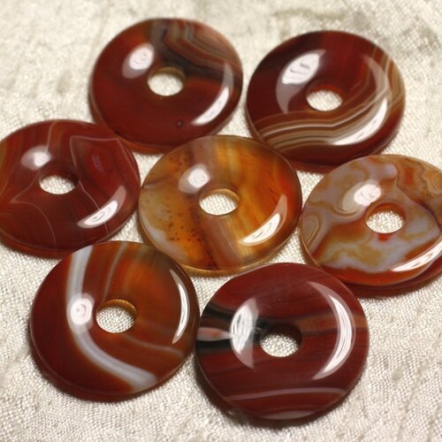 1pc - pendentif pierre semi précieuse - agate rouge orange donut 30mm   4558550013019