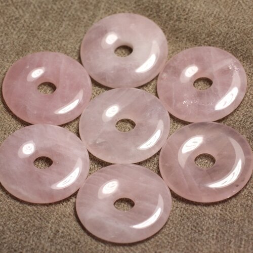 1pc - pendentif pierre semi précieuse - quartz rose donut 30mm   4558550012982