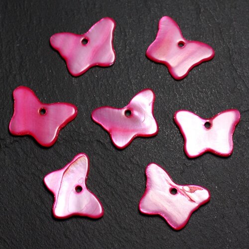 10pc - perles breloques pendentifs nacre papillons 20mm rouge rose  4558550012807