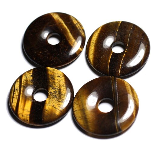 1pc - pendentif pierre - oeil de tigre rond cercle donut pi 30mm marron doré noir - 4558550012760