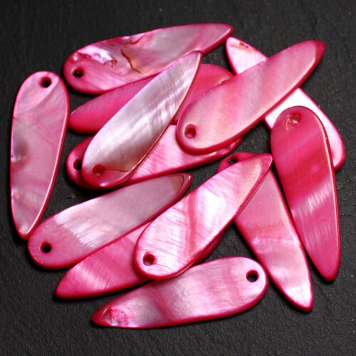 10pc - perles breloques pendentifs nacre gouttes 35mm rose rouge fuchsia framboise - 4558550012654