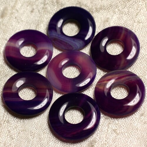 1pc - pendentif pierre semi précieuse - agate violette donut 20mm   4558550012623