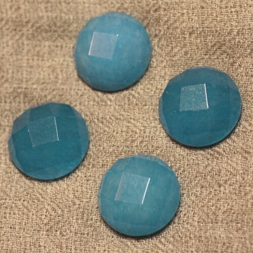 1pc - cabochon pierre - jade rond facetté 20mm bleu azur - 4558550012432
