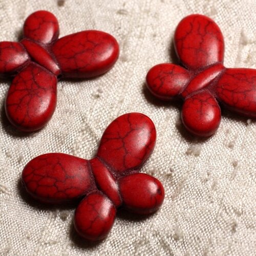 4pc - perles turquoise synthèse papillons 35x25mm rouge   4558550012074