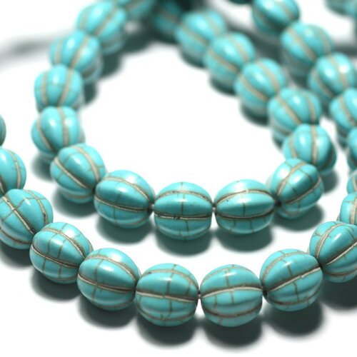 20pc - perles turquoise synthèse boules fleurs 9-10mm bleu turquoise   4558550012005