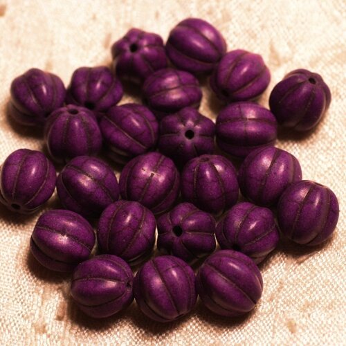 20pc - perles turquoise synthèse boules fleurs 9-10mm violet   4558550011985