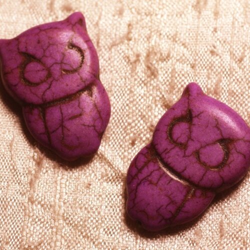 4pc - perles turquoise synthèse chouette hibou 30x20mm violet rose   4558550011725