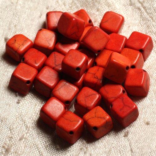 20pc - perles turquoise synthèse cubes 8x8mm orange   4558550011619