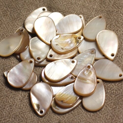 10pc - perles breloques pendentifs nacre gouttes 19mm beige ecru   4558550011602