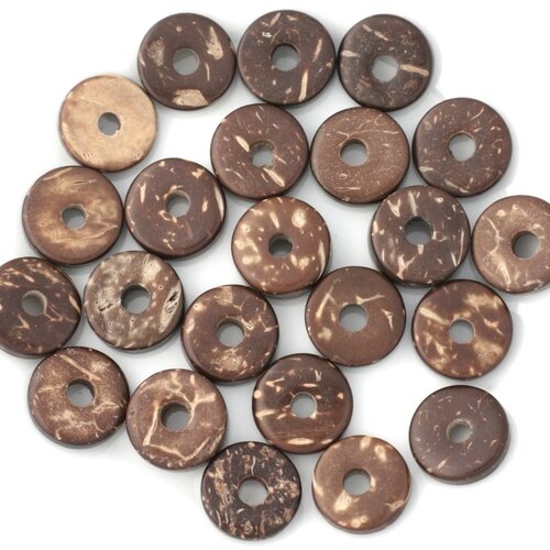 20pc - perles donuts bois de coco rondelles 12mm marron   4558550011237
