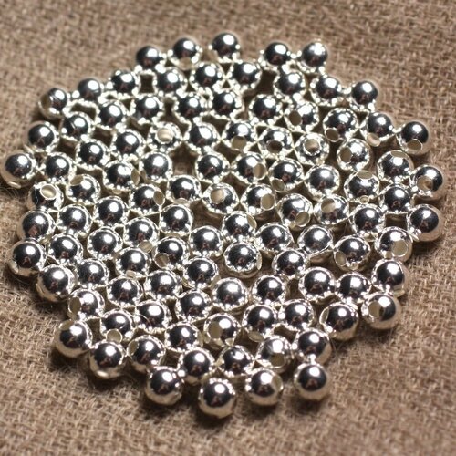 20pc - perles métal argenté rhodium boules 4mm   4558550011138