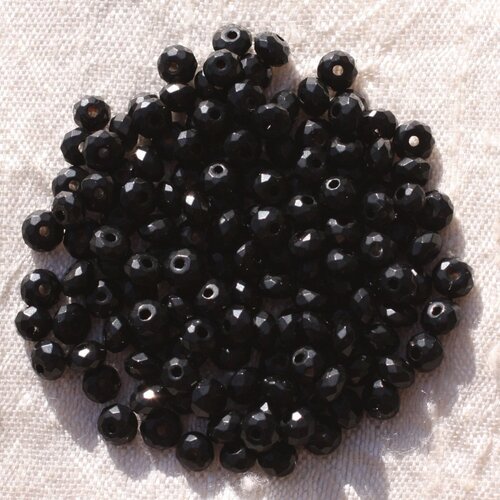 30pc - perles de pierre - jade rondelles facettées 4x2mm noir - 4558550011091