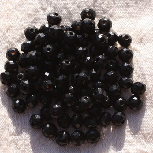 10pc - perles de pierre - jade noire rondelles facettées 6x4mm   4558550011008