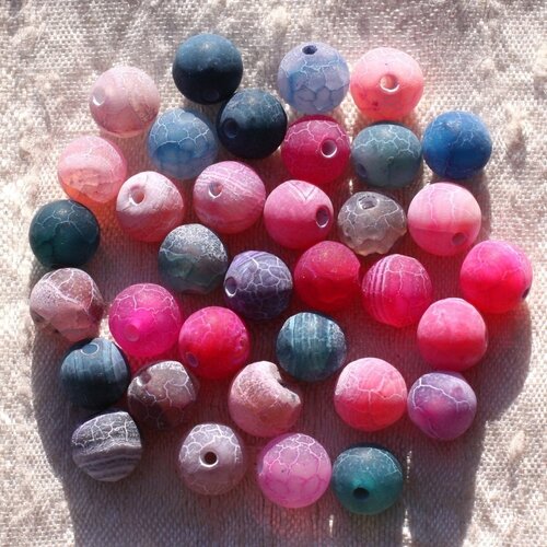 10pc - perles de pierre - agate bleue rose violet mat craquelé boules 8mm   4558550010964