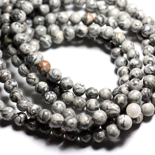 20pc - perles pierre - jaspe paysage boules 6mm gris noir - 4558550010933