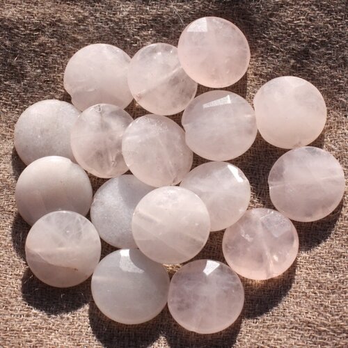 2pc - perles pierre - quartz rose ronds palets facettés 15mm - 4558550010889