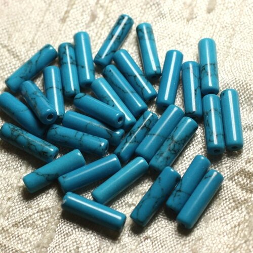 5pc - perles de pierre - turquoise synthèse colonnes tubes 14x4mm   4558550010834