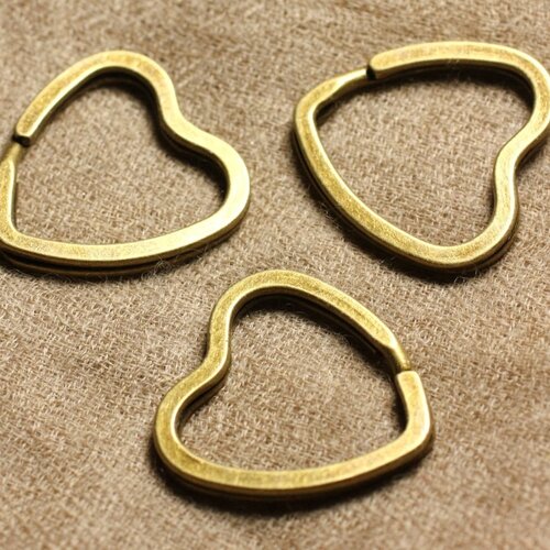 20pc - anneaux porte clefs métal bronze qualité coeurs 32mm   4558550010780