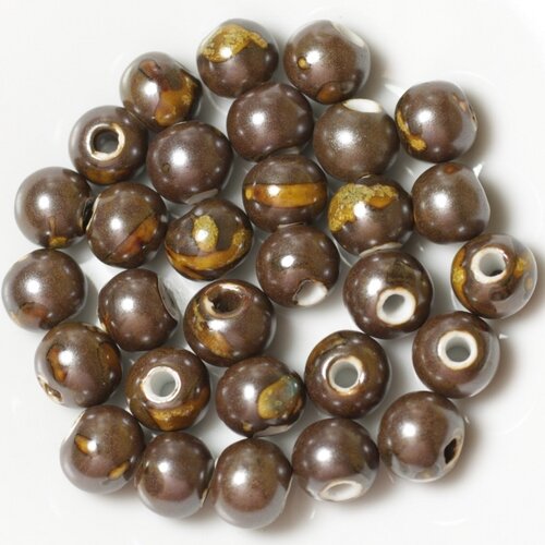 10pc - perles céramique porcelaine marron jaune boules 10mm   4558550010162