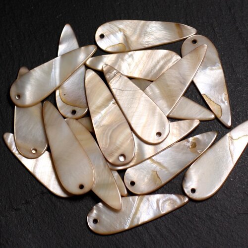 10pc - perles breloques pendentifs nacre gouttes 35mm beige ecru - 4558550009951