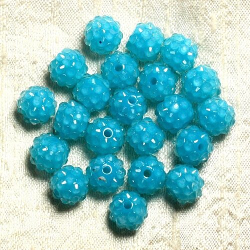 5pc - perles shamballas résine 12x10mm bleu turquoise   4558550009401