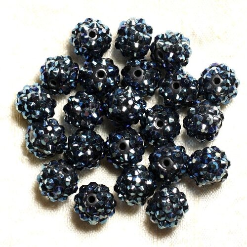 5pc - perles shamballas résine 12x10mm noir et bleu   4558550009395