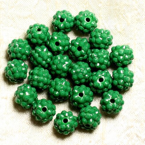 5pc - perles shamballas résine 12x10mm vert opaque  4558550009364