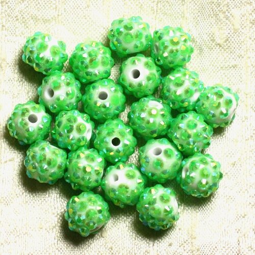 5pc - perles shamballas résine 12x10mm vert pomme  4558550009371