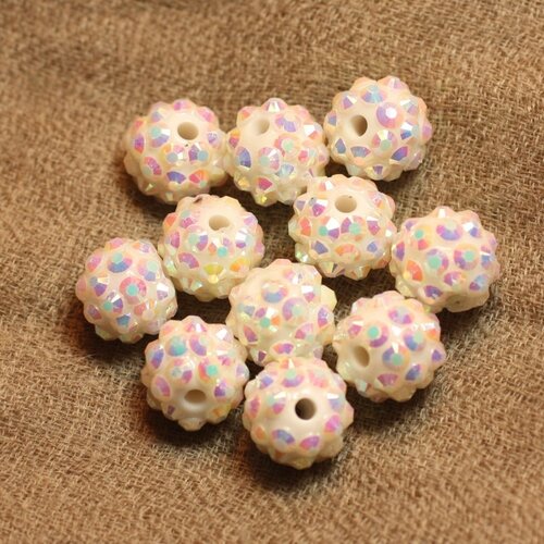 5pc - perles shamballas résine 12x10mm blanc et multicolore   4558550020338