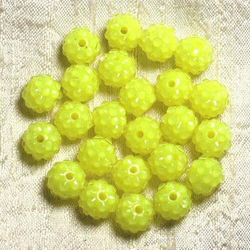 5pc - perles shamballas résine 12x10mm jaune et transparent   4558550009340